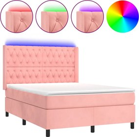vidaXL rózsaszín bársony rugós és LED-es ágy matraccal 140x200 cm