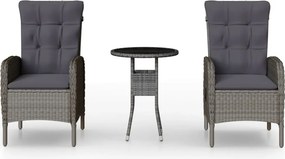 vidaXL 3 részes szürke polyrattan kerti bisztrószett