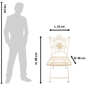 Vintage antikolt fehér kovácsoltvas jellegű fém kerti szék 52x48x99 cm
