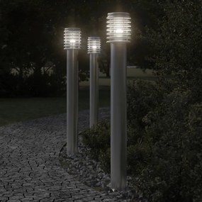 3 db ezüst rozsdamentes acél kültéri állólámpa aljzattal 110 cm