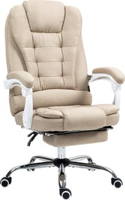 Vinsetto Ergonomikus Irodai Szék, Irodai Szék Lábpihentetővel, Dönthető Háttámlával, Párnázott Karfákkal, Bézs Vászonhatású Anyagból | Aosom