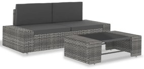 vidaXL 3 részes szürke polyrattan kerti ülőgarnitúra