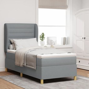 Boxspring Ágy Mattress-szel Világosszürkében, 100x200 cm Szövet