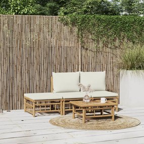 vidaXL 4 részes bambusz kerti ülőgarnitúra krémfehér párnákkal
