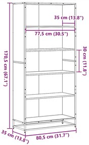 barna tölgy színű szerelt fa könyvespolc 80,5 x 35 x 170,5 cm