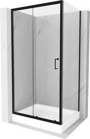Mexen APIA, tolóajtós zuhanykabin 100 (ajtó) x 80 (fal) cm, 5mm átlátszó üveg, fekete profil + fehér zuhanytálcás RIO, 840-100-080-70-00-4510