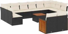 vidaXL 13 részes fekete polyrattan kerti ülőgarnitúra párnákkal