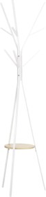 HOMCOM Kabátállvány 8 Horganyzóval, Kalaptartó, Polcos Kabátállvány, Álló Gardrób Ruhákhoz, Kalapokhoz, Táskákhoz, Fém, Fehér, 45 x 45 x 180 cm | Aoso