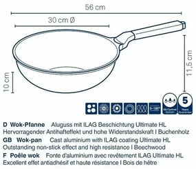 Kela Wok VITANA serpenyő öntött alumínium,szürke, 30 cm