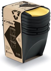 Prosperplast SORTIBOX 3 x 25 l hulladékgyűjtő , újrahasznosítható fekete