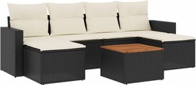 vidaXL 7 részes fekete polyrattan kerti ülőgarnitúra párnával