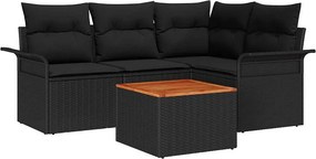vidaXL Kerti Kanapé Szett párnával 5 pcs Fekete polirattan