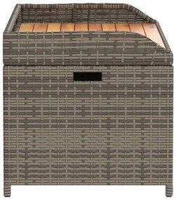 Szürke polyrattan és akácfa tárolópad 100 x 50 x 52 cm