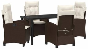 vidaXL Kert étkező szett párnával 5 pcs Barna polirattan