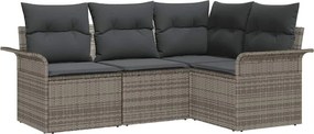 vidaXL Kerti Kanapé Szett párnával 4 pcs Szürke polirattan