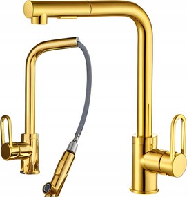 Konyhai Csaptelep Kihúzható Kifolyócső Arany Rugalmas Modern fényes