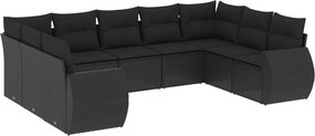 vidaXL 9 részes fekete polyrattan kerti ülőgarnitúra párnákkal