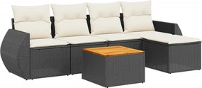 vidaXL 6 részes fekete polyrattan kerti ülőgarnitúra párnákkal
