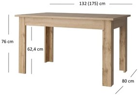 Széthúzható étkezőasztal 130-175 cm Mirella (wotan tölgy). 1053064
