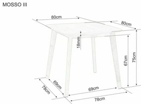 Étkezőasztal tölgy dekorációval ellátott asztallappal MOSSO III 80x80