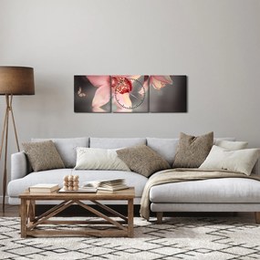 Kép - Virágok és pillangó (órával) (90x30 cm)