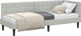 vidaXL Sarokágy keret fejtámlával Világosszürke 80 cm x 200 cm Bársony