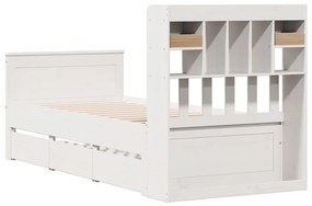 fehér tömör fenyőfa könyvespolcos ágy matrac nélkül 90 x 190 cm