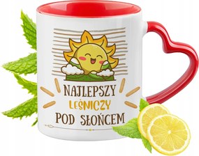 Piros bögre szív alakú füllel az erdésznek ajándékba