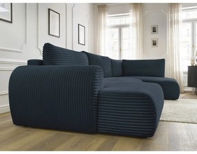 Sötétkék kordbársony kinyitható sarokkanapé (bal oldali-U alakú) Lucien – Bobochic Paris