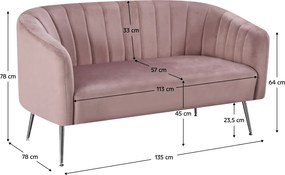 Design kétszemélyes kanapé, rózsaszín Velvet szövet/króm-ezüst, BAGY