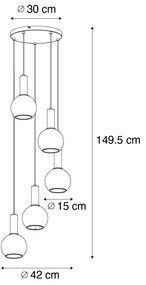 Art Deco lógólámpa fekete füstüveggel kerek 5-lámpás - Josje