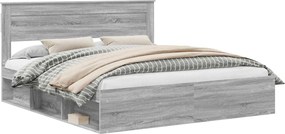 vidaXL Ágykeret fejtámlával Szürke Sonoma 200 x 200 cm Tömör fenyőfa