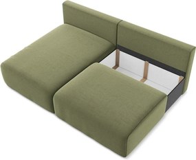 Zöld bársony kinyitható-tárolóhelyes sarokkanapé (bal oldali-heverő résszel) Kalena – Makamii