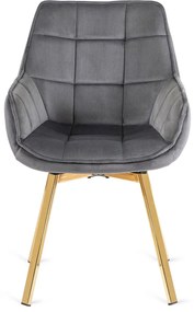 Szürke Bársony Forgó Étkeszőszék Aranyszínű Lábakkal. MIA