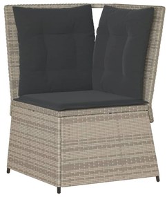 Világosszürke polyrattan kerti sarokkanapé párnával