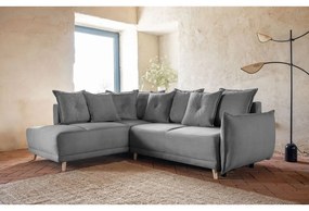 Szürke kordbársony kinyitható sarokkanapé (bal oldali) Lazy Lukka – Miuform