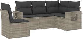 vidaXL 5 részes világosszürke polyrattan kerti ülőgarnitúra párnákkal
