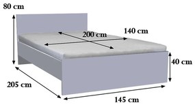 Miami franciaágy ágyneműtartó nélkül 140x200 cm yorki tölgy-fehér