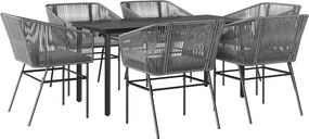 vidaXL 7 részes szürke polyrattan üveg kerti étkezőgarnitúra párnával