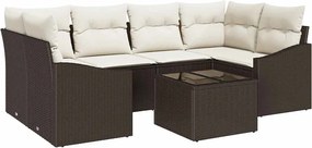 vidaXL Kanapé Szett párnával párnával 7 pcs Barna és Krém polirattan