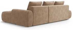 Világosbarna bársony kinyitható-tárolóhelyes sarokkanapé (jobb oldali-heverő résszel) Linz – Cosmopolitan Design
