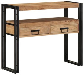 Konsole Asztal Fekete 90x33x75 cm Tömör Akácfa és Fém