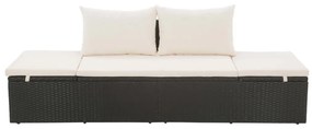 Fekete polyrattan kerti ágy 195 x 60 cm