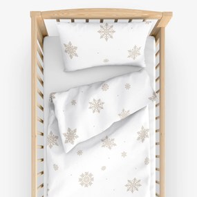 Goldea gyermek pamut ágyneműhuzat kiságyba - hópelyhek fehéren 100 x 135 és 40 x 60 cm