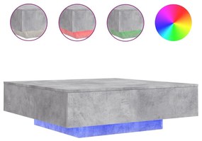 betonszürke dohányzóasztal LED-lámpákkal 100 x 100 x 31 cm