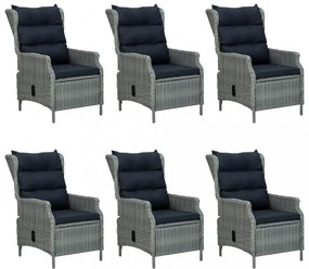 7 részes világosszürke polyrattan kültéri étkezőszett párnákkal