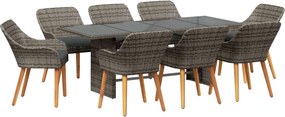 vidaXL Kert étkező szett párnával 9 pcs Szürke polirattan