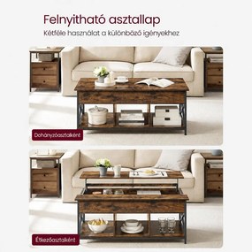 Dohányzóasztal nyitott és rejtett tárolóval 60x120 cm, rusztikus barna