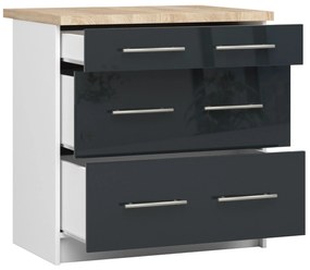 Alsó konyhaszekrény Ozara S80 3SZ (fehér + fényes grafit). Akció -17%. 1071131