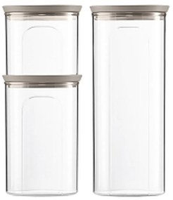 STEFANPLAST 3 darabos Tosca kerek tégely készlet, átlátszó/világosszürke